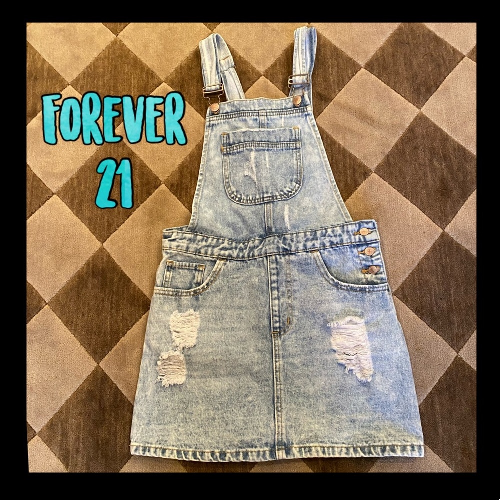 Classic  Forever 21 distressed denim overall skirt